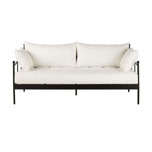 [CN520942] Canapé de jardin Marignane 3 places en acier noir et coussins blanc cassé