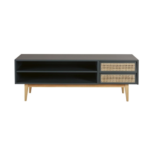 [CN920913] Meuble TV Suzelle vintage 2 tiroirs en cannage vert de gris