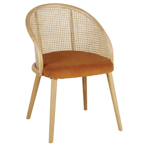 [CN321999] Chaise Sockette velours marron écureuil et cannage rotin