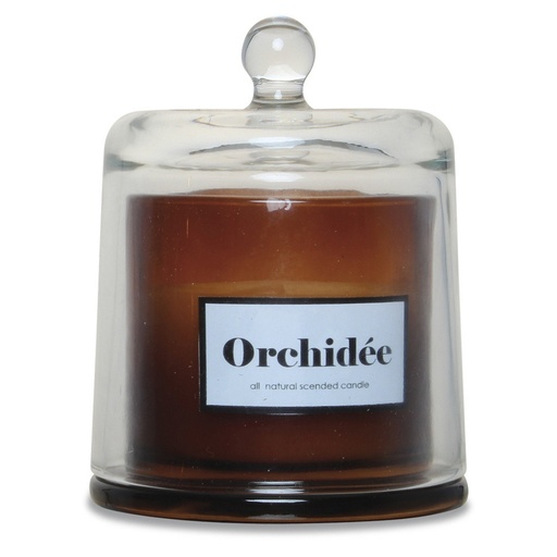[OPJ012738CV] ORCHIDEE - Bougie cloche en cire ambre et blanc 8,5 H11,5cm