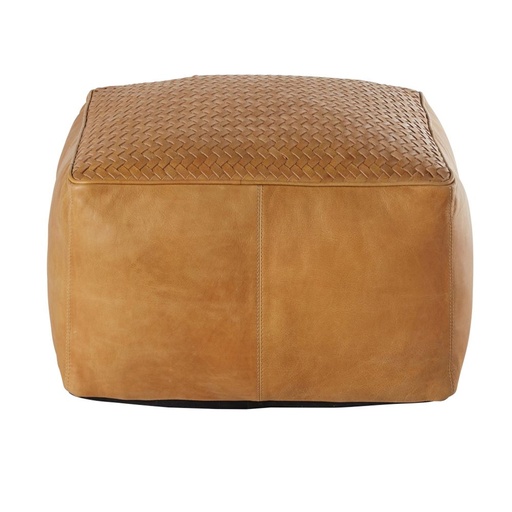 [CN320259] Pouf Durban en cuir de buffle camel tressé