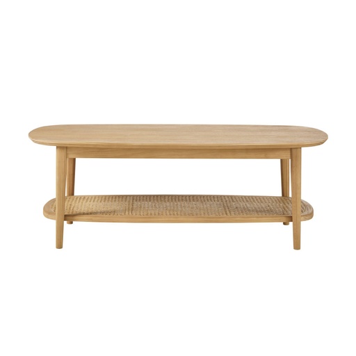 [CN020914] Table basse Suzelle en pin 2 plateaux cannage en rotin