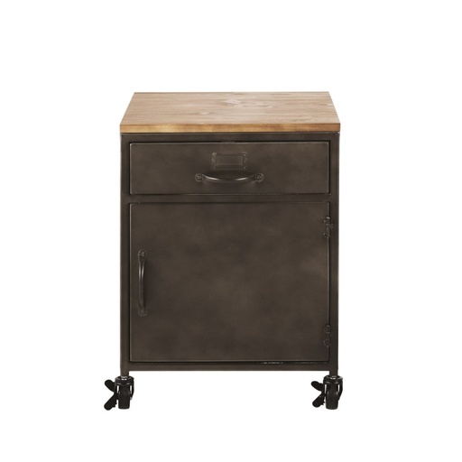 [CN321609] Caisson de bureau Wayne à roulettes en métal gris et sapin massif vieillis