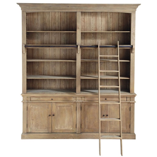 [CN513064] Bibliothèque Aristote 2 tiroirs 4 portes et échelle en pin recyclé