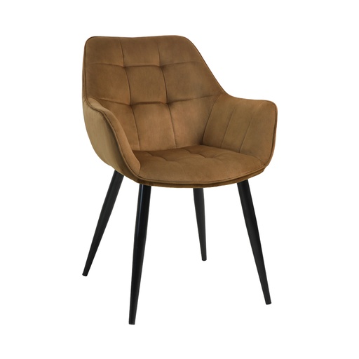 [KEN101210CV] Fauteuil Louise en velours ocre pieds en métal noir