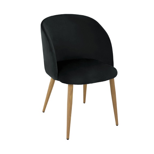 [KEN101310CV] Chaise vintage Jade en velours noir et métal imitation chêne