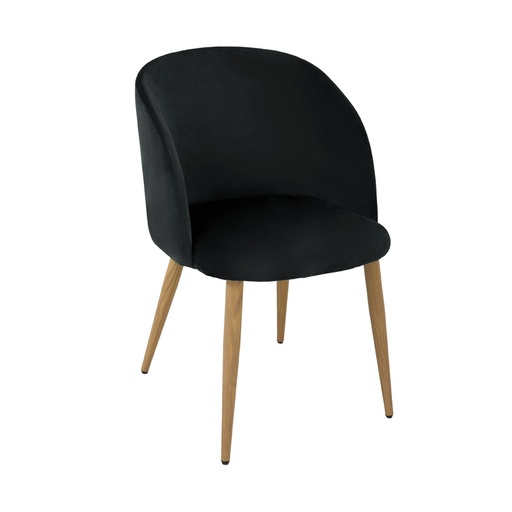 [KEN101310CV] JADE  - Chaise vintage en velours noir et métal imitation chêne