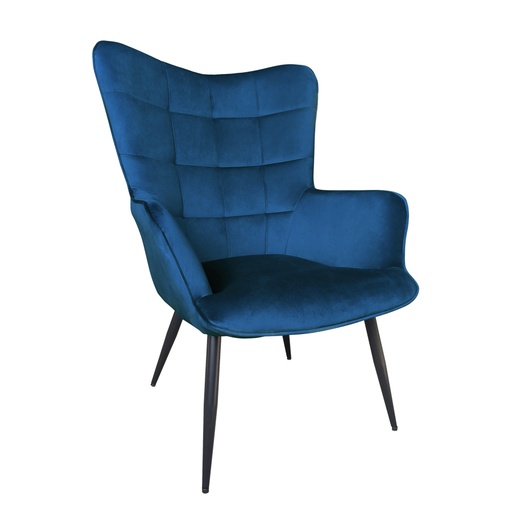 [KEN101810CV] Fauteuil Victoire en velours bleu et pieds en métal noir