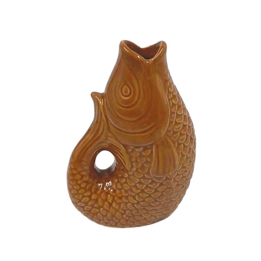 [OPJ016232CV] Vase Poisson en céramique marron, petit modèle