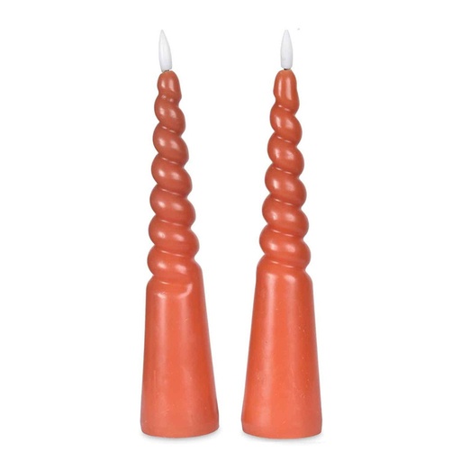 [OPJ015880CV] Bougies piliers torsadées Led cire naturelle tabac (à piles)