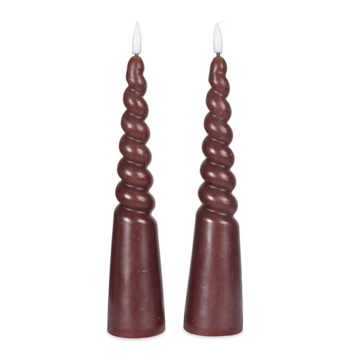 [OPJ015879CV] Bougies Piliers torsadées cire naturelle marron (à piles)