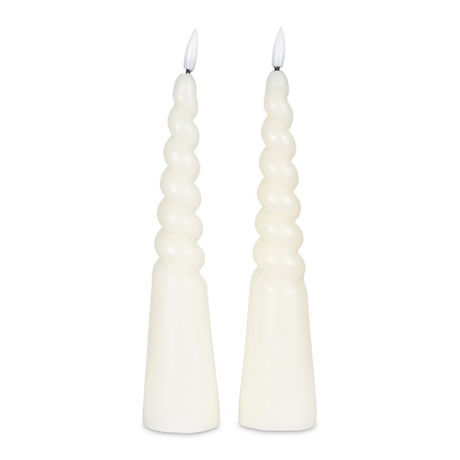 [OPJ015877CV] Bougies Piliers torsadees Led cire naturelle ivoire (à piles)