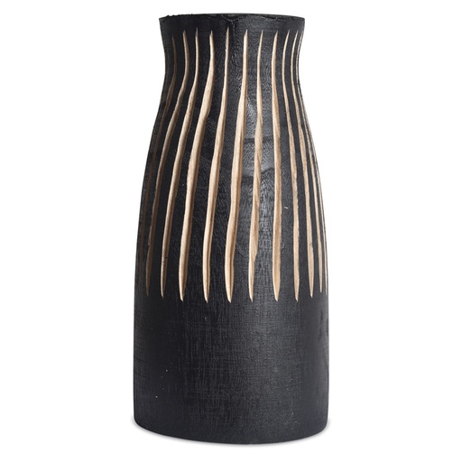 [OPJ014258CV2] AYA - Vase en bois primitif ligne noir 12,5x27cm