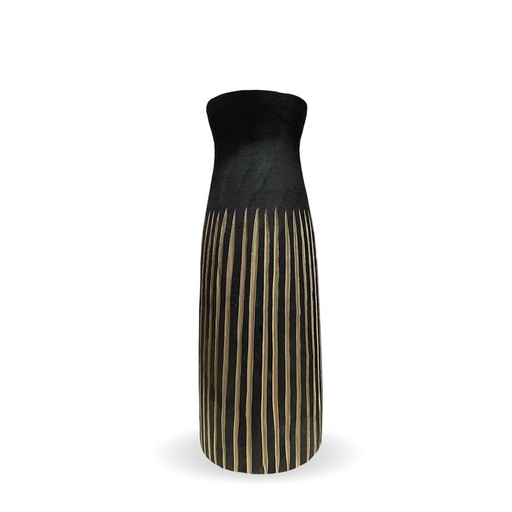 [OPJ014259CV] AYA - Vase en bois primitif ligne noir gm 13,5x35,5cm