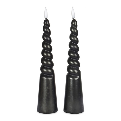 [OPJ015878CV] Bougies piliers torsadées Led cire naturelle noire (à piles)