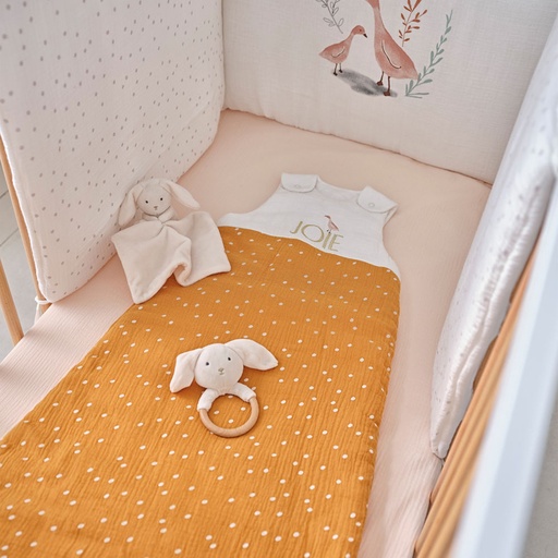 [CN622586] Gigoteuse bébé 6-12 mois VALENSOLE en gaze de coton jaune moutarde, écru et doré