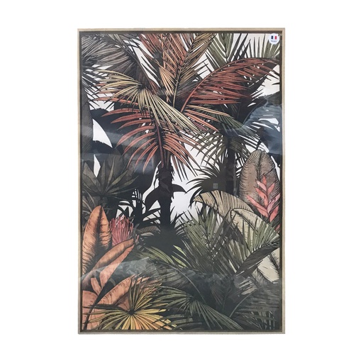 [LX5311080X120] Toile Unasylva, imprimé tropical avec encadrement naturel PM