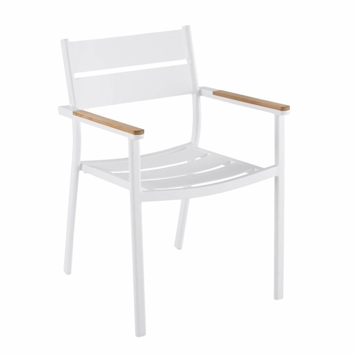[CN419837] Fauteuil à dîner de jardin Guam en aluminium gris blanc et teck massif