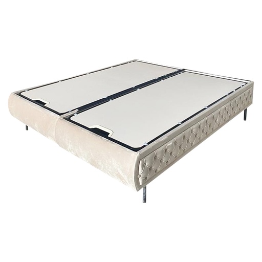 [BIHELESOM180T6656] Cadre de lit Elegant en velours beige avec pieds en bois marron