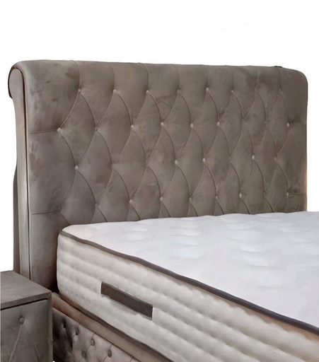 [BIHELETDL180T6656] Tête de lit Elegant en velours beige capitonné