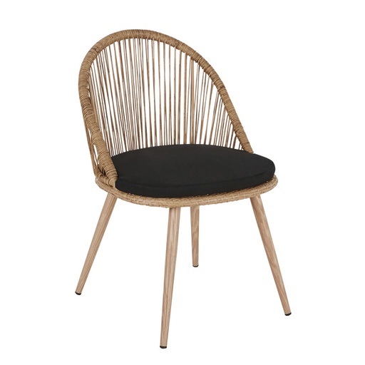 [CN320894] ISABEL - Chaise de jardin en résine tressée coloris naturel et métal imitation bois
