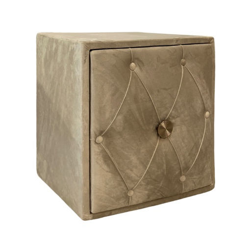 [BIHCOMELE6656] Table de chevet Elégant en velours beige capitonnée avec 2 tiroirs