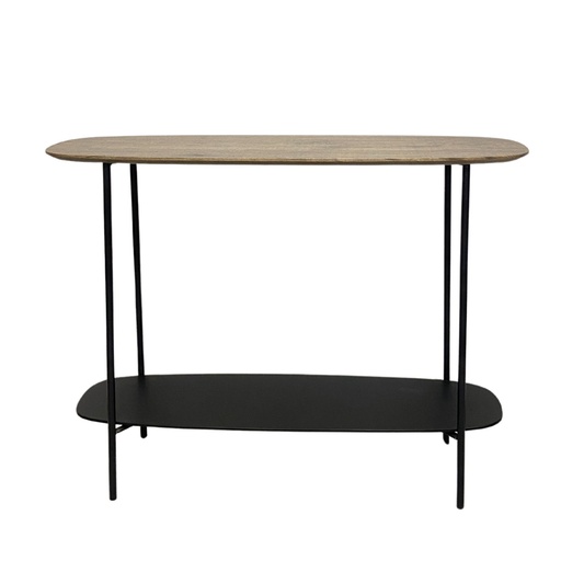 [LXAJIR200] Console meuble Plexus en bois chêne vernis et métal noir