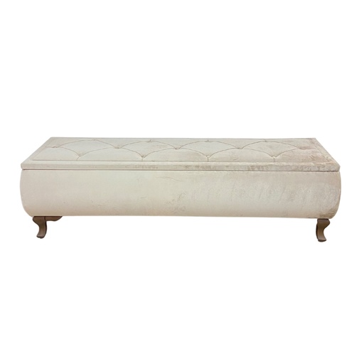 [CASABANELE6656] Banquette Elegant en velours beige avec pieds en bois marron