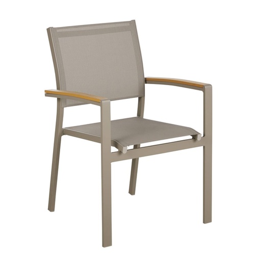 [CN923819] Fauteuil à dîner de jardin Fuji en composite imitation teck et aluminium taupe