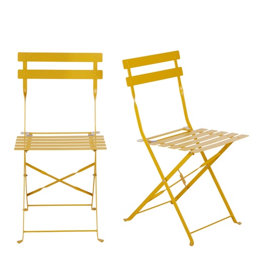 [CN823792] Lot de 2 Chaises de jardin Guinguette pliables en métal jaune