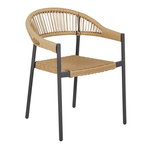 [CN023819] Chaise de jardin Louki en aluminium gris anthracite avec résine beige imitation rotin