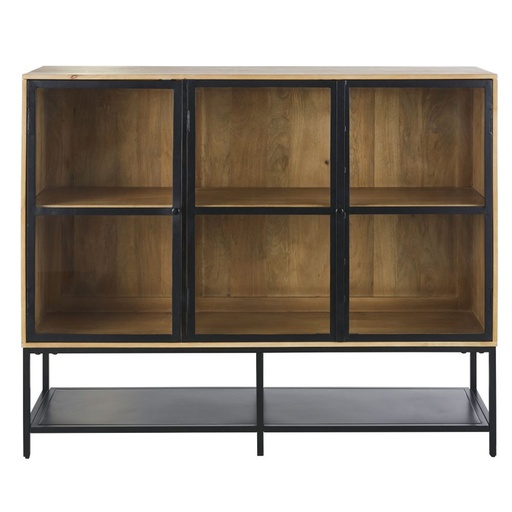 [CN423007] Bibliothèque vitrine Wayampi 2 portes en bois de manguier massif et métal noir