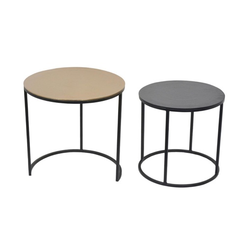 [KEN301012] Lot de table basse gigogne en métal noir et bois industrielles