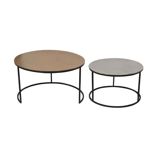 [KEN301013] Duo de table basse ronde Cosmos en métal noir et bois