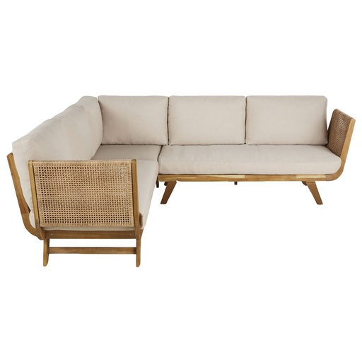 [CN321952] Canapé angle Nairobi de jardin en résine tressée 5 places imitation rotin et bois d'acacia massif