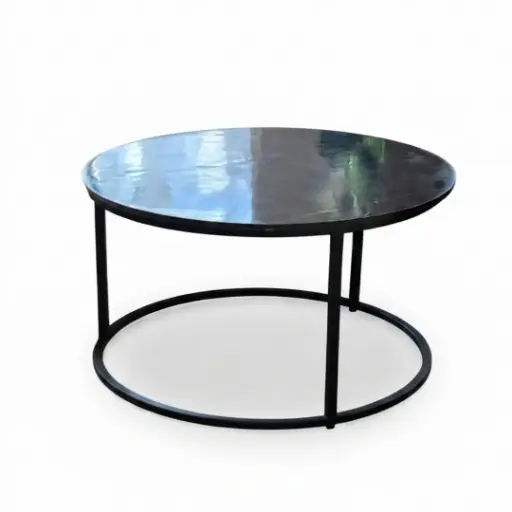 [KEN301021] Table basse Sienna en marbre noir et métal noir