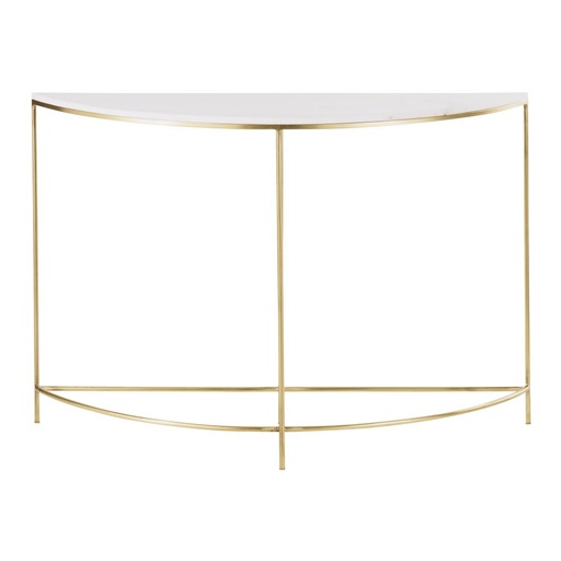 [KEN301022] Console arrondie Naël en métal coloris laiton et marbre blanc