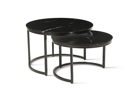 [KEN301024] Table basse gigogne Oracle ronde marbre noir et métal