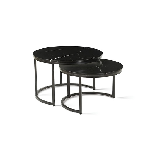 [KEN301024] Table basse gigogne Oracle ronde marbre noir et métal
