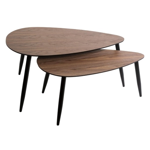 [KEN301026] Lot de 2 tables basses gigones Mileo en métal noir et bois naturel