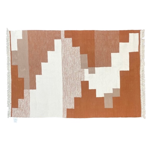 [LXIURS503] Tapis Aberdeen tissé avec franges en coton beige, sable, terre cuite 250x150cm