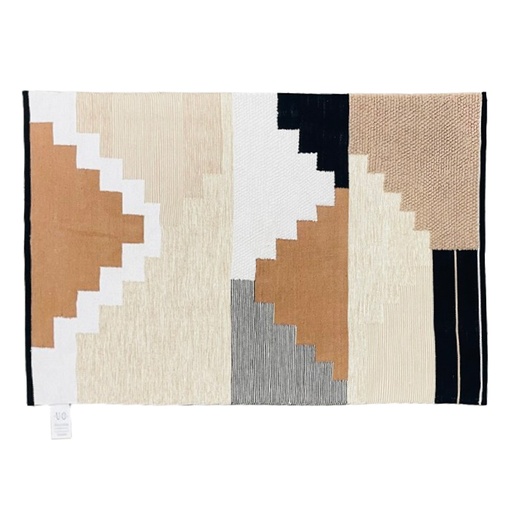 [LXIURS603] Tapis Aberdeen tissé avec franges en coton blanc, sable, noir, naturel 250x150cm