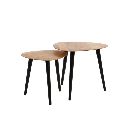 [LXIWOS501] Lot de 2 tables gigognes en métal noir avec pieds en bois noyer