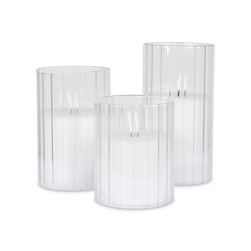 [OPJ015884CV] 3 bougies LED Cotes plates dans verres blanc télécommande (à piles)