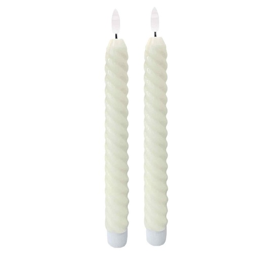 [OPJ015881] 2 bougies LED Flambeaux cire naturelle ivoire D2,4 H25cm (à piles)