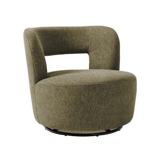[KEN102025] Fauteuil Eliza pivotant en tissu vert kaki