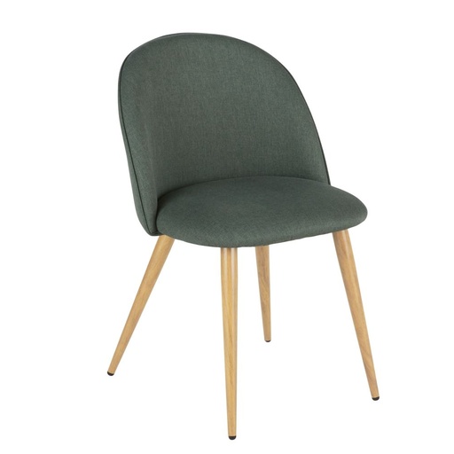 [CN924295] Chaise Mauricette vintage en tissu recyclé vert et acier imitation chêne