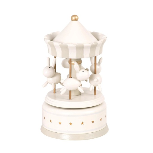 [CN024417] Boîte à musique Oulanka carrousel lapins gris et blanc
