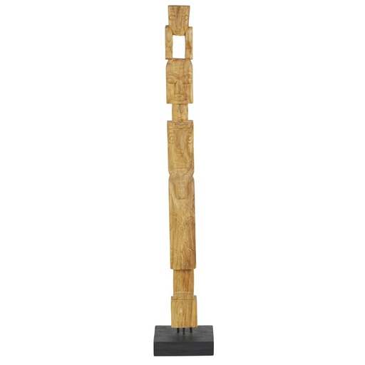 [CN523494] Statue totem Makary personnages en bois de teck gravé sur base noire