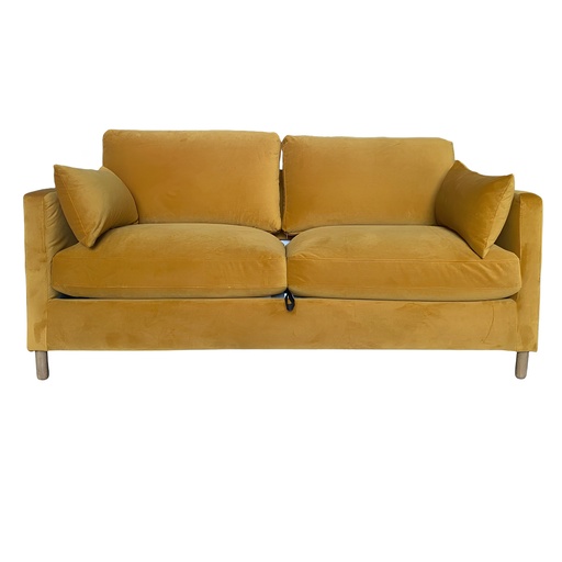 [CN624225] Canapé convertible Julian 3 places en velours jaune moutarde avec matelas